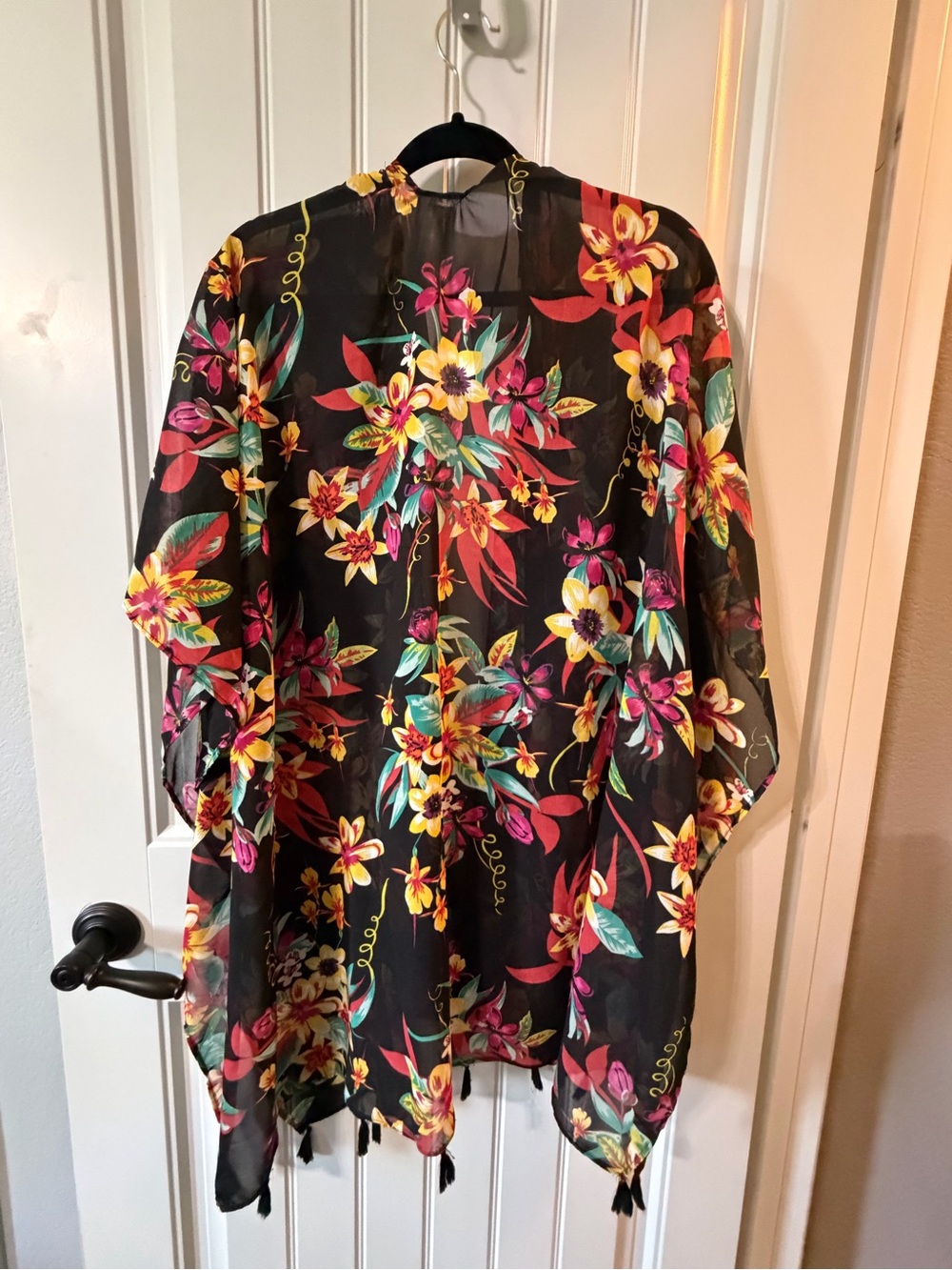 Floral Black Sheer Swim Coverup Kimono